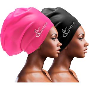 Extra Large Swim Cap for Braids and Dreadlocks Women Men Silicone Swimming Cap for Long Thick Curly Weaves Afro Hair Extensions (Black, Fuchsia)