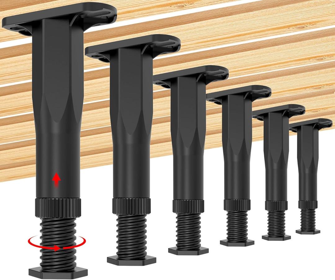 6PCS Adjustable Bed Frame Support Legs (5.1"-8.3"), Frame Center Slats Heavy Support Leg, Extra Durable Furniture Suport Feet, for Frame/Sofa/Dresser/Chair/Table, Legs Furniture Replacement Parts