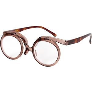 Aisi Makeup Reading Glasses For Women Cosmetic Readers Flip Up Double Lens Magnifying Eyeglasses (Coffee, 2.0x)