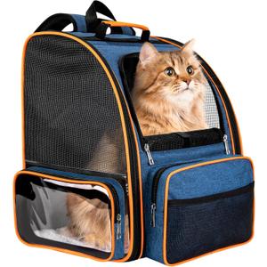 Discala Cat Backpack Carrier for Medium Small Dog Cat up to 20lbs, Pet Carrier Backpack, Ventilated Mesh Soft Sided Dog Backpack Carrier for Travel, Hiking, Outdoor Use - Blue