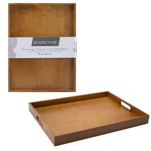 Larger Bamboo Serving Tray with Handles - Decorative Wooden Trays for Eating, Working, and Storing, Suitable for Use in Bedroom, Living Room, Kitchen, Bathroom, Outdoor Scenarios and More