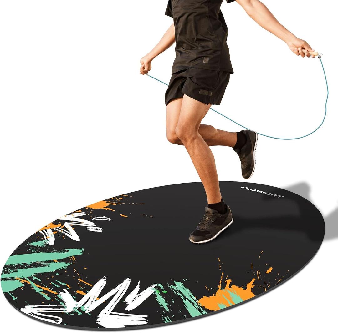 Cheete Jump Rope Mat Large Rubber Exercise Mat Indoor Outdoor Shock Absorbing Mat Non-Slip Oval Design for Floor & Rope Protection, Workout Mats for Home Gym Flooring