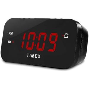 Timex Alarm Clock with Large Display, Digital Alarm Clock for Bedroom Includes 120V Universal Power Adapter (T1120B - Black)