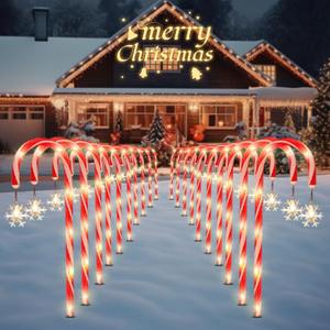 Solar Christmas Lights Outdoor Decorations, 20 Pack Solar Christmas Candy Cane Lights with Snowflake, Outdoor Waterproof Pathway Lights for Patio, Garden, Yard, Street, Park, Holiday