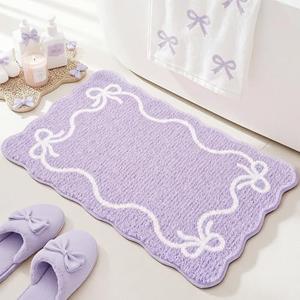 Mocsicka Purple Bow Bath Mat Cute Bow Bathroom Rug Super Soft Absorbent Bathroom Rugs Non Slip Bath Mat Machine Washable Rug for Bathrooms 20x32 inches