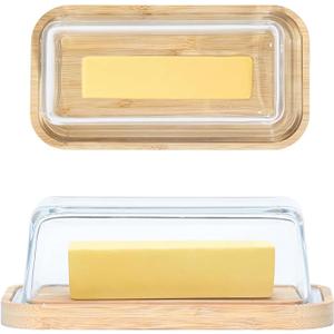 GREELUE Butter dish with lid for countertop and refrigerator, Butter container for West/East Coast Butter, Butter Keeper (Glass)