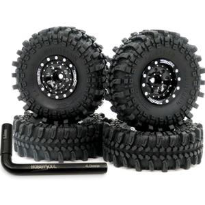 HOBBYSOUL RC 1.0 Mud Terrain Tires Tyres 61mm Tall & Adjustable Offset 1.0 beadlock wheels Rims For RC Mud Crawler 1/18 TRX4M 1/24 SCX24 FMS24 FCX24 Upgrades (Black)