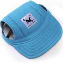 Leconpet Baseball Caps Hats with Neck Strap Adjustable Comfortable Ear Holes for Small Medium and Large Dogs in Outdoor Sun Protection (L, Blue)