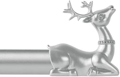 TANGWIN Silver Decorative Curtain Rods for Windows:72-144" Adjustable Farmhouse Curtain Rod for Bedroom Living Room,Heavy Duty Rustic Drapery Rods with Vintage Deer Finials Easy Install,Antique Silver