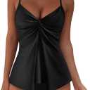 SUUKSESS Women's Tummy Control Tankini Swimsuit Push Up Knot Front Bathing Suit, Size X