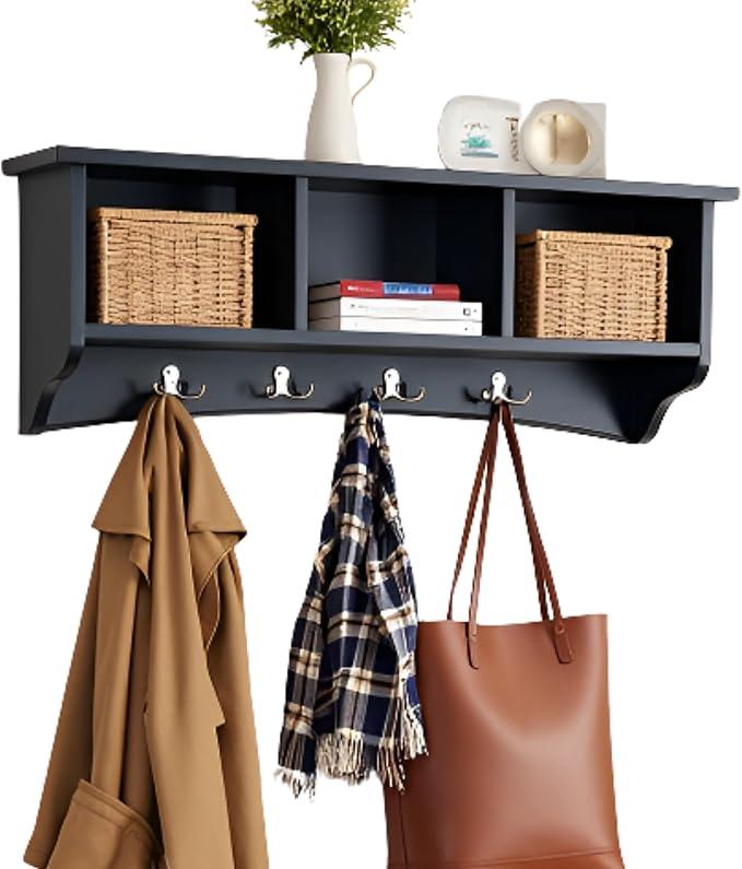 Alaterre ASCA04BL Shaker Cottage Coat Hooks with Storage, Black
