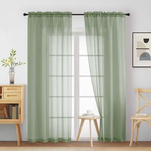 Sage Green Sheer Curtains 90 Inches Long 2 Panels, Light Filtering Solid Sheer Curtains for Bedroom Living Room, Lightweight Soft Airy Voile Sheer Drapes, Dual Rod Pocket, 2x42Wx90L Inches