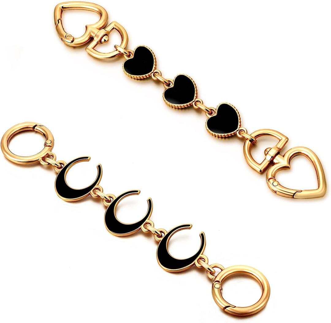 2Pcs Bag Extender Chain Heart Moon Purse Strap Extenders for Handbags Purse Extender Chain Gold Chain Purse Strap Replacement Black Purse Accessories Bag Charms for Handbags Purse Christmas Gifts