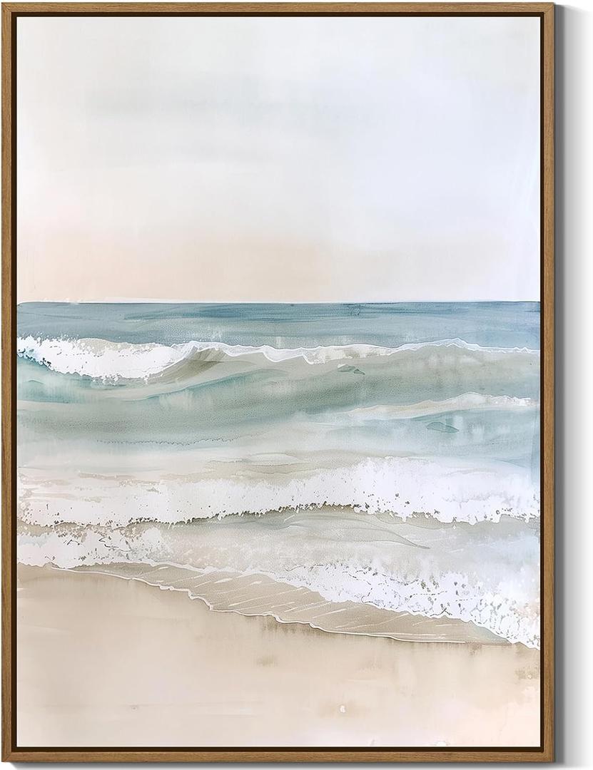 LHZSJWDCCR Coastal Beach Wall Art Prints Abstract Ocean Waves Picture Wall Decor Natural Landscape Painting Modern Framed Seascape Artwork for Living Room Bedroom Bathroom Home Office Décor 16x24 Inch