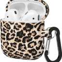 Compatible with AirPods Case Soft Silicone Protective Case Cover Cute for AirPods 2 &1 for Women with Keychain Front LED Visible Leopard Cheetah (A Leopard)