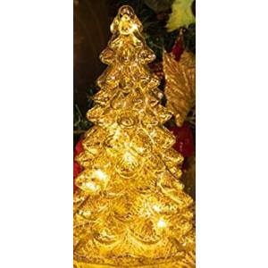 KI Store Lighted Glass Christmas Tree Figurine with Timer  Mercury Glass Christmas Decoration Battery Operated for Centerpieces Window Tabletop Mantel