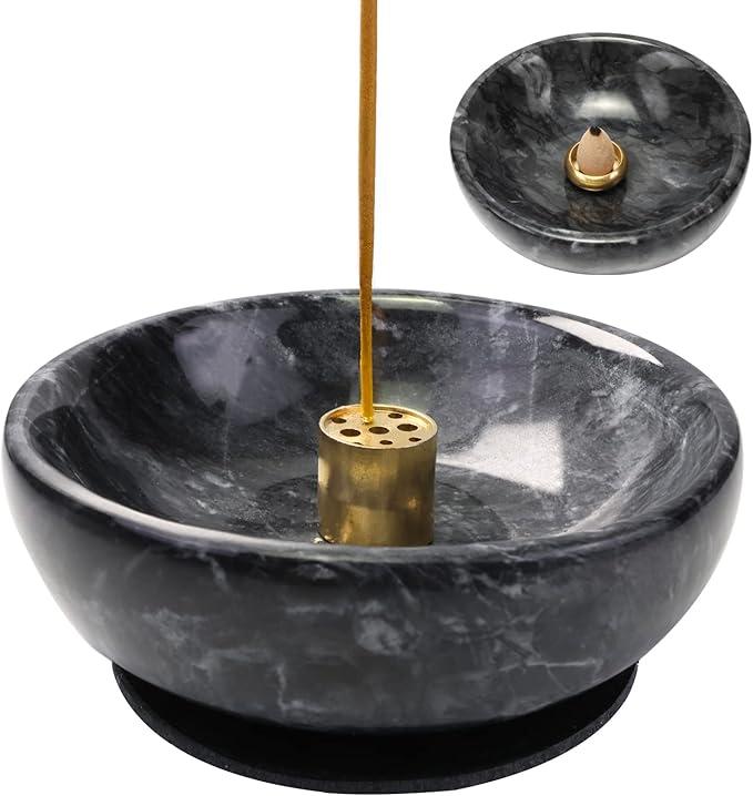 Vrupin Natural Marble Incense Burner, Handmade Backflow Incense Burner, Ideal for Meditation, Incense Smokers, and Decor. (Black)