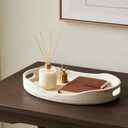 Natural Travertine Textures Serving Tray with Handles - 14x10 inches, Beaded Oval Decorative Tray, Countertop Ottoman Tray for Vanity, Living Room Entryway Table, Perfume Candle Display