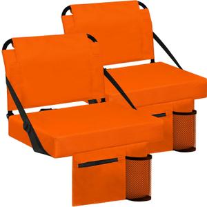 Stadium Seat for Bleachers with Back Support and Wide Padded Cushion Stadium Chair - Includes Shoulder Strap and Cup Holder (Orange,2 Pack)
