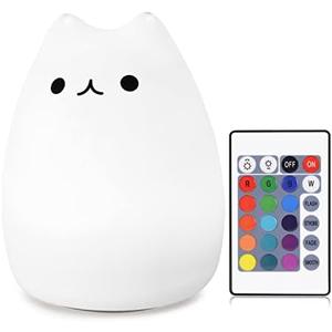 WoneNice Cute Kitty Silicone Night Light with Remote, Color Changing Kawaii Silicone Nightlights, Gift for Women Mom Teen Girls Kids Toddler Baby
