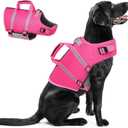 Queenmore XXL Dog Life Jacket, Floating Vest for Boating, Lightweight Adjustable Reflective Lifesaver with Back Zip, Rescue Handle, Leash Hook (Fuchsia XXL)