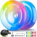 Responsive Yoyo for Kids Beginners, Professional Yo yo Crystal K2, Dual Purpose Yo-Yo for Adults + Extra Unresponsive Yo Yo Bearing + 12 YoYo Strings + Storage Bag ( Yellow Pink Blue Gradient)