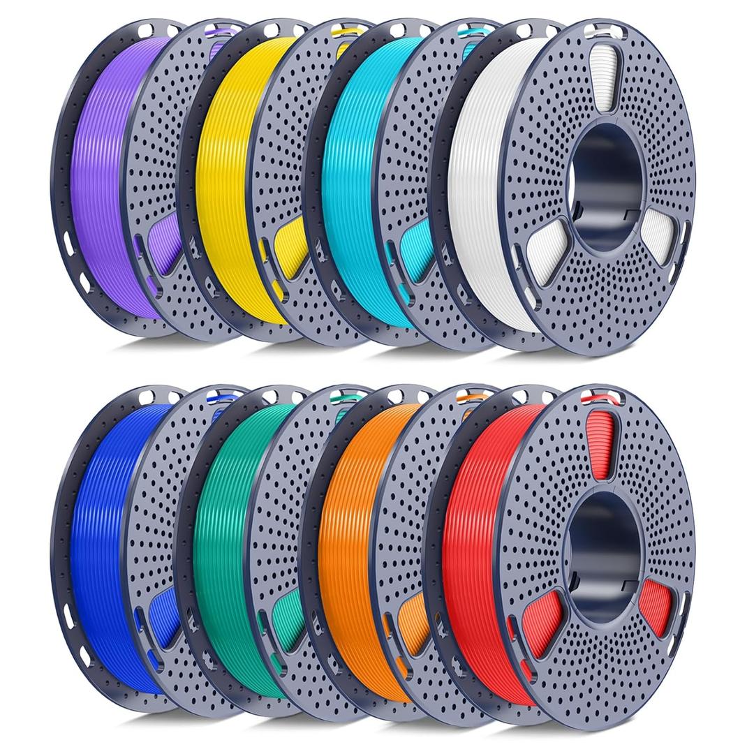 250g PLA Filament 1.75mm Bundle, SUNLU 3D Printer Filament Neatly Wound, Individually Vacuum Packed, 250g Spool, 8 Rolls, White+Red+Orange+Yellow+Green+Blue+Cyan+Purple