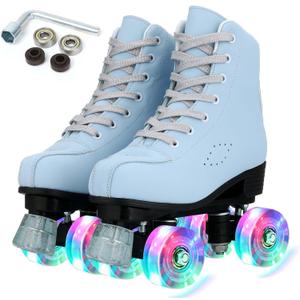 Silvertree Women's Roller Skates PU Leather High-top Roller Skate Four-Wheel Roller Skate Shiny Roller Skates with Carry Bag for Girls (Navy blue Flash)