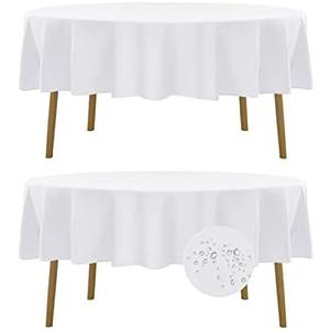 Fokitut 2 Pack Waterproof Round Tablecloth, 90 Inch, Stain Resistant and Wrinkle Polyester Table Cloth, Fabric Table Cover for Kitchen Dining, Wedding, Party, Holiday Dinner-White