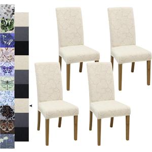 Dining Chair Covers, Jacquard Stretch Kitchen Chair Covers, Dining Room Chair Cover Set of 4, Detachable Washable Chair Covers, Chair Slipcovers, for Home, Restaurant, Banquet (Ginkgo, Cream)