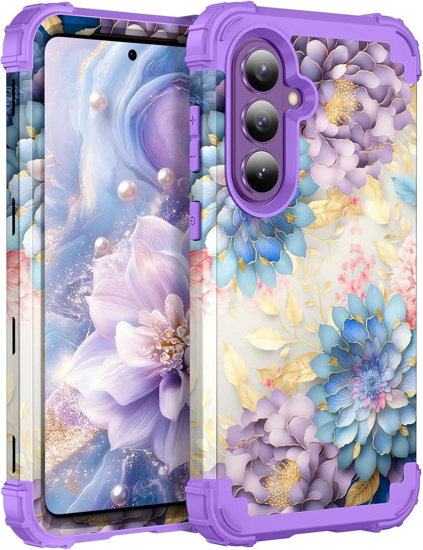 Hocase for Samsung Galaxy S26 Plus Case, Purple Teal Flowers