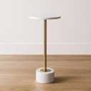 Round End Table with Marble Top  Modern Home Decor Accent for Living Room, Bedroom, or Small Spaces  Slim Metal Frame Bedside Table for Drinks, Plants, or Lamps  24"x10", White & Gold