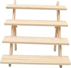Display Shelves for Vendors 4-Tier Nature Wooden Cupcake Display Stand Farmhouse Rustic Tiered Plant Stand Risers for Display Figures