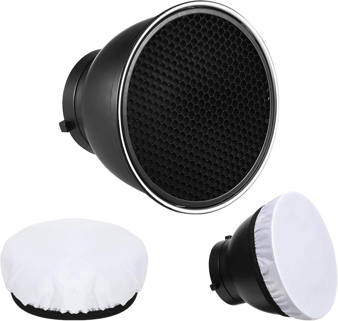 7" Standard Reflector Lamp Shade Dish Diffuser with 60 Honeycomb Grid for Bowens Mount Studio Strobe Flash Light Speedlite (with Soft Cloth)