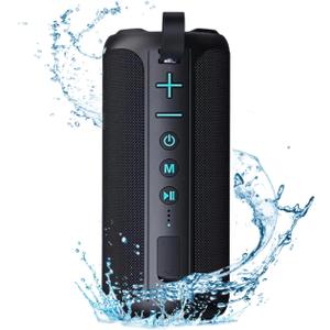 ZZA Portable Bluetooth Speaker, Powerful Crystal Clear Sound, IPX6 Waterproof, RGB Lighting Effects, Lighted Buttons, All Day Playtime, TWS Paring, Wireless Speaker for Home, Party, Outdoor, Beach (Black)