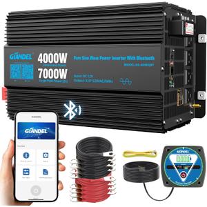 GIANDEL 4000W Pure Sine Wave Power Inverter 12V to 120V AC,7000W Surge,Compatible with All 12V Batteries,Bluetooth Control,30FT Wired Remote,FCC Approved for RV Campers Off-Grid Solar Systems