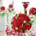 Artificial Flower Ball Wedding Centerpieces -10Pack Red Rose Silk Floral Half Ball - Faux Flower Balls Plastic Base for Event Table Arrangement Party Home Room Dcor (Dia 10.6inch)
