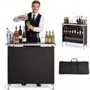 VEVOR Folding Portable Bar Table, 38.6 x 15.2 x 34.3 in, with Carry Bag, Storage Shelf, and Detachable Skirt, Quick and Easy Setup, Foldable Mobile Bartending Station for Events, Party, Tradeshow, 38.6" Length