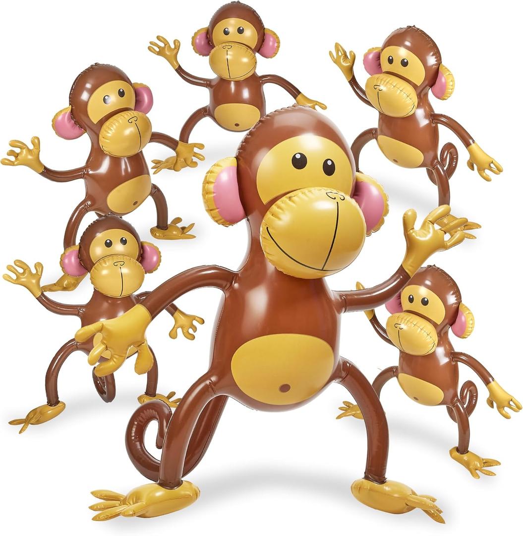 Playbees Large Inflatable Monkey 27" - 6 Pack Blow Up Animal Party Favors - Inflatables Jungle Decor, Monkeys for Baby Shower, Safari Birthday Kids & Toddlers Decorations, Kids Animal Party Supplies