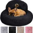 PetJett Calming Dog Bed for Small Dogs 23" Donut Dog Beds, Anti-Slip & Washable Fluffy Plush Faux Fur Pet Bed, Anti-Anxiety Premium Comfort Round Puppy Bed, Fits Dogs up to 25 lbs Black