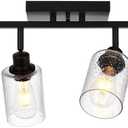 Modern Complete Track Lighting Kits 4 Lights Black Vanity Light with Seeded Glass Shade,Industrial Inddoor Ceiling Spot Light Fixtures Kitchen Track Lights with Flexibly Rotatable Light Head