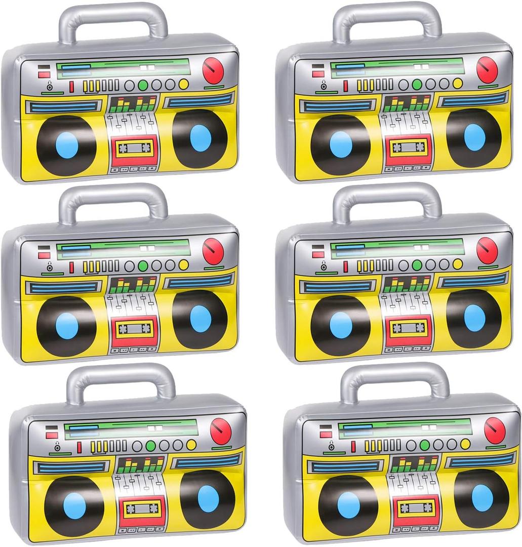 6 PCS Inflatable Boombox - 80s 90s Party Supplies Decorations Inflatable Boom - Rappers Hip Hop B-Boys Costume Accessories (16.5 Inches)
