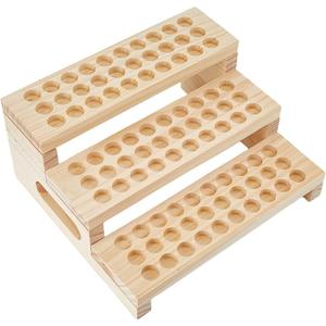 SUPERFINDINGS 1 Set 90 Slots Wooden Lipsticks Holder 3 Tier Tube Display Shelf Wood Tool Rack Wooden Essential Oil Display Storage Organizer for Cosmetic Lip Gloss Tool, Slot IDxT: 0.8"x0.4"