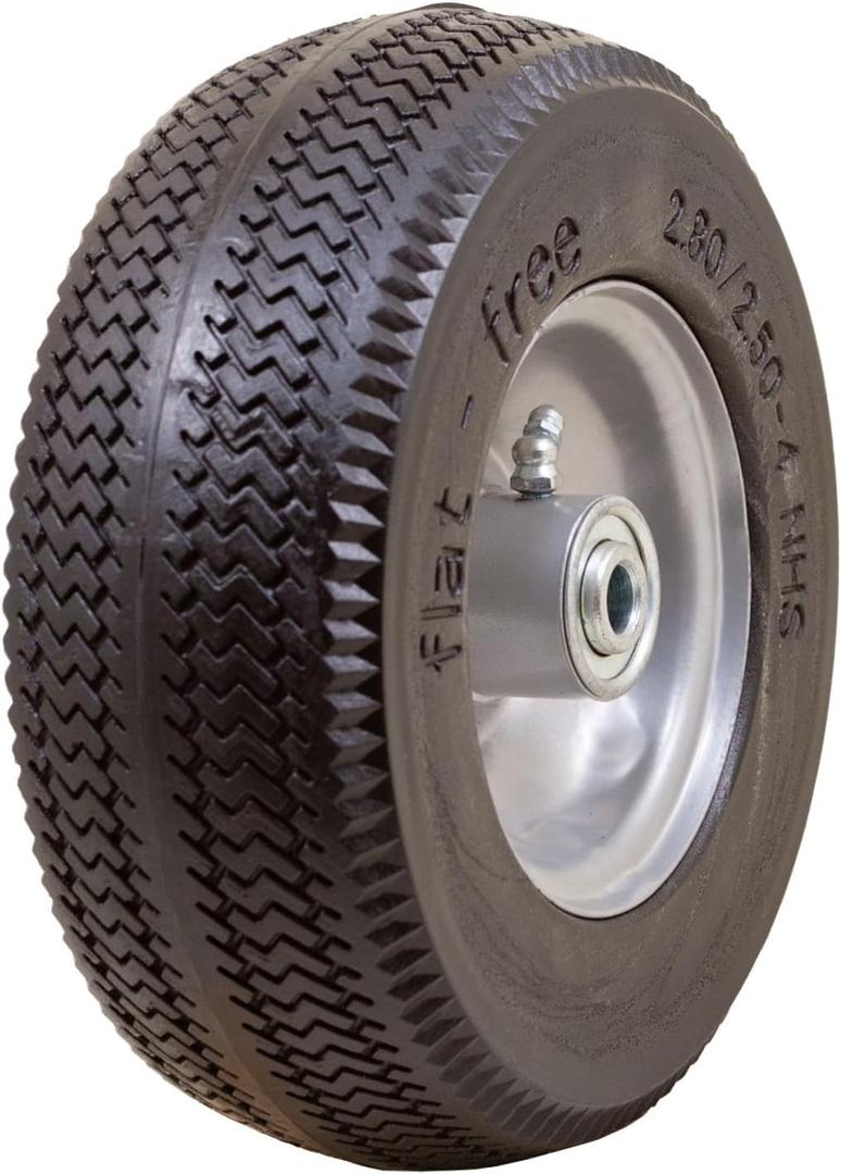 Marathon 00026 Flat Free 2.80/2.50-4 Tire and Wheel Assembly, 3 Centered Hub, 1/2 Ball Bearings, Replacement Tire for Casters, Utility Carts and Other Equipment, Easy Install Assembly