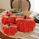 Briful Extra Large Orange Yarn Fall Pumpkins, 3 Sizes Handmade Knitted Crocheted, Christmas Farmhouse Decor, Autumn Home Decor, Dia.7in/6.3in/5.5in Artificial (3pcs)