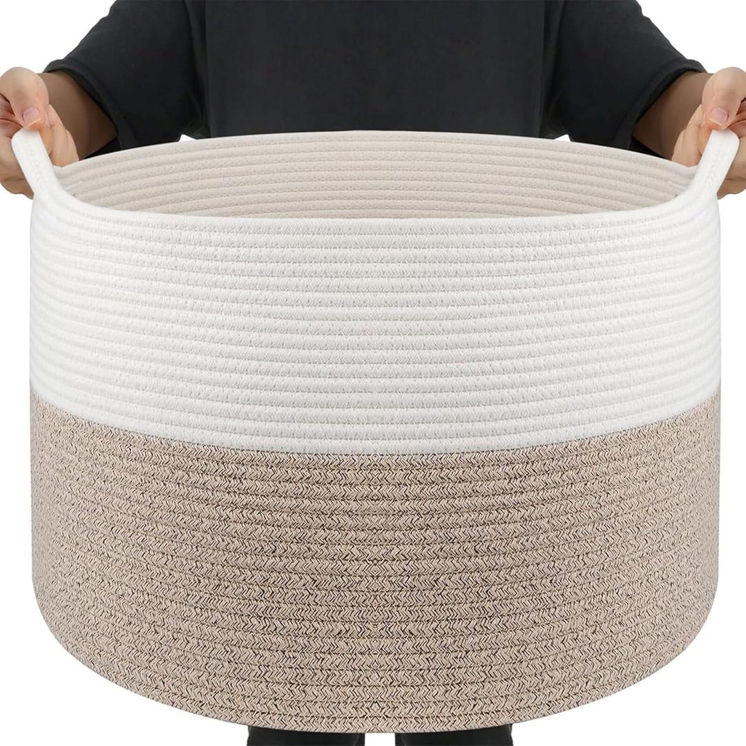 Maliton Woven Rope Blanket Basket Living Room, Storage Basket for Toy, 90L | 22x22x14 Cotton Rope Basket. Holds Blankets, Toys & Towels & Laundry. For Bedroom, Nursery, Bath & Playroom. Soft & Durable.