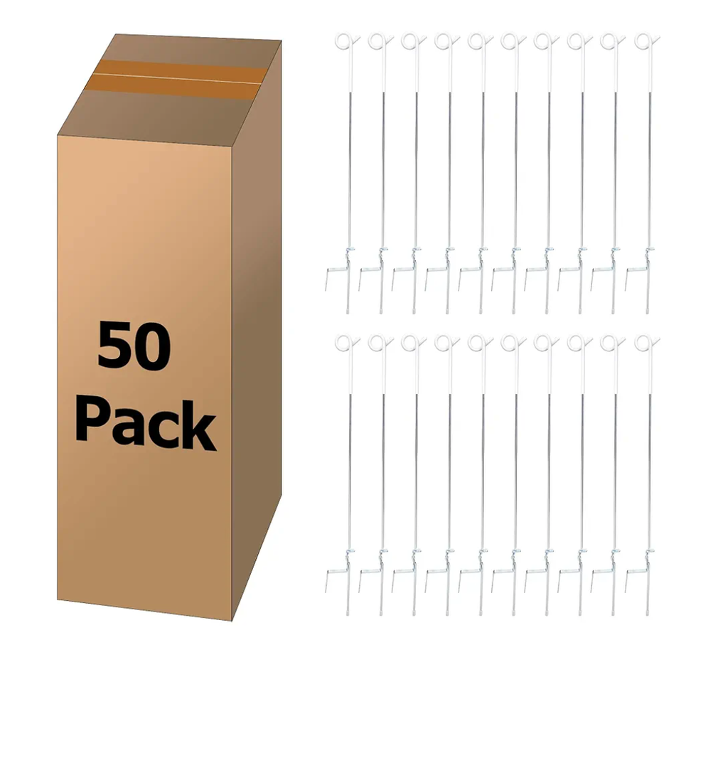 41 Inches Pig Tail Electric Fence Post, 50 Pack Stainless Steel Step in Fence Post, Electric Fencing Post for Garden and Livestock, White