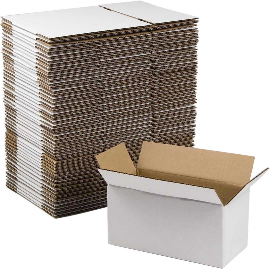 SUNLPH 50 Pack 8x4x4 Inches Shipping Boxes, Small Corrugated Cardboard Boxes for Mailing and Packing, White
