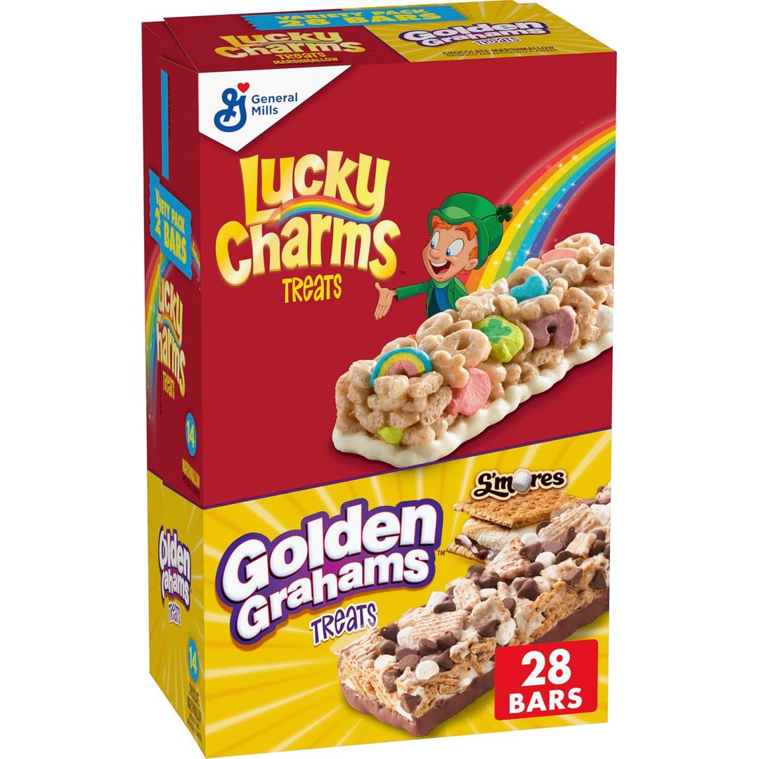 2 x Lucky Charms and Golden Grahams S'mores Cereal Treat Bars, Snack Bars, Variety Pack, 28 Ct, 26.7 oz (EXP 08/20/26)