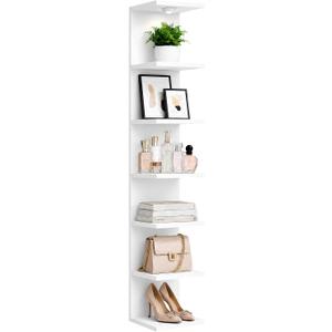 7-Tier LED Floating Wall Shelf, Heavy-Duty Tall Storage Shelf Unit with Remote Control, Large Freestanding Bookshelf for Bedroom Living Room Home Office, Easy Assembly,White, 76.5"H